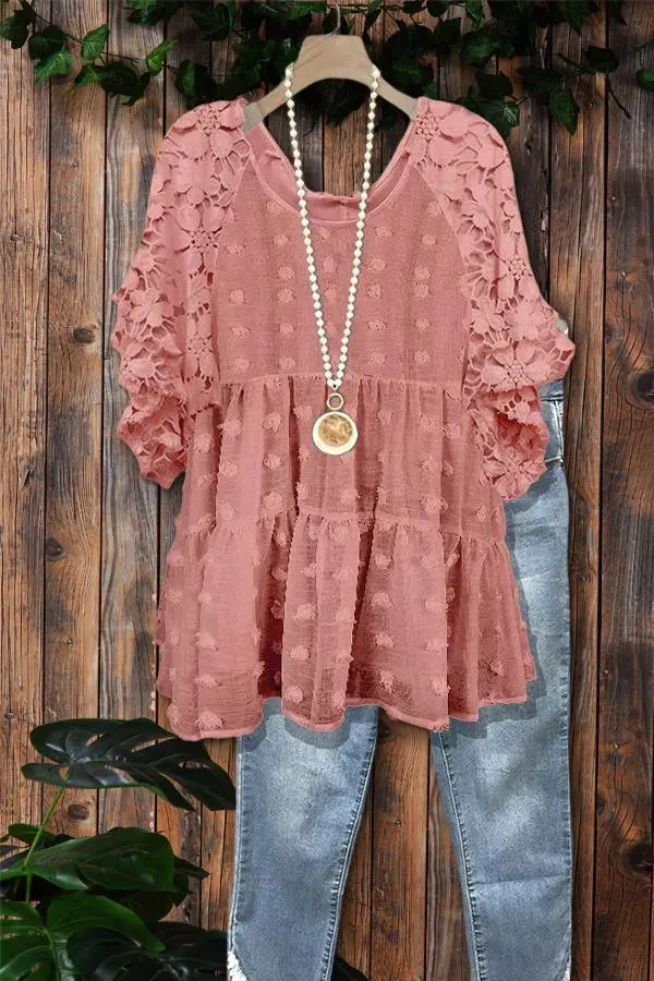 Floral Pattern Lace Patchwork Blouse