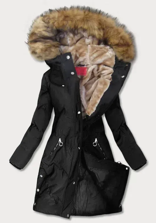 WATERPROOF WOMEN'S PARKA WITH CUT ON THE SIDES, black