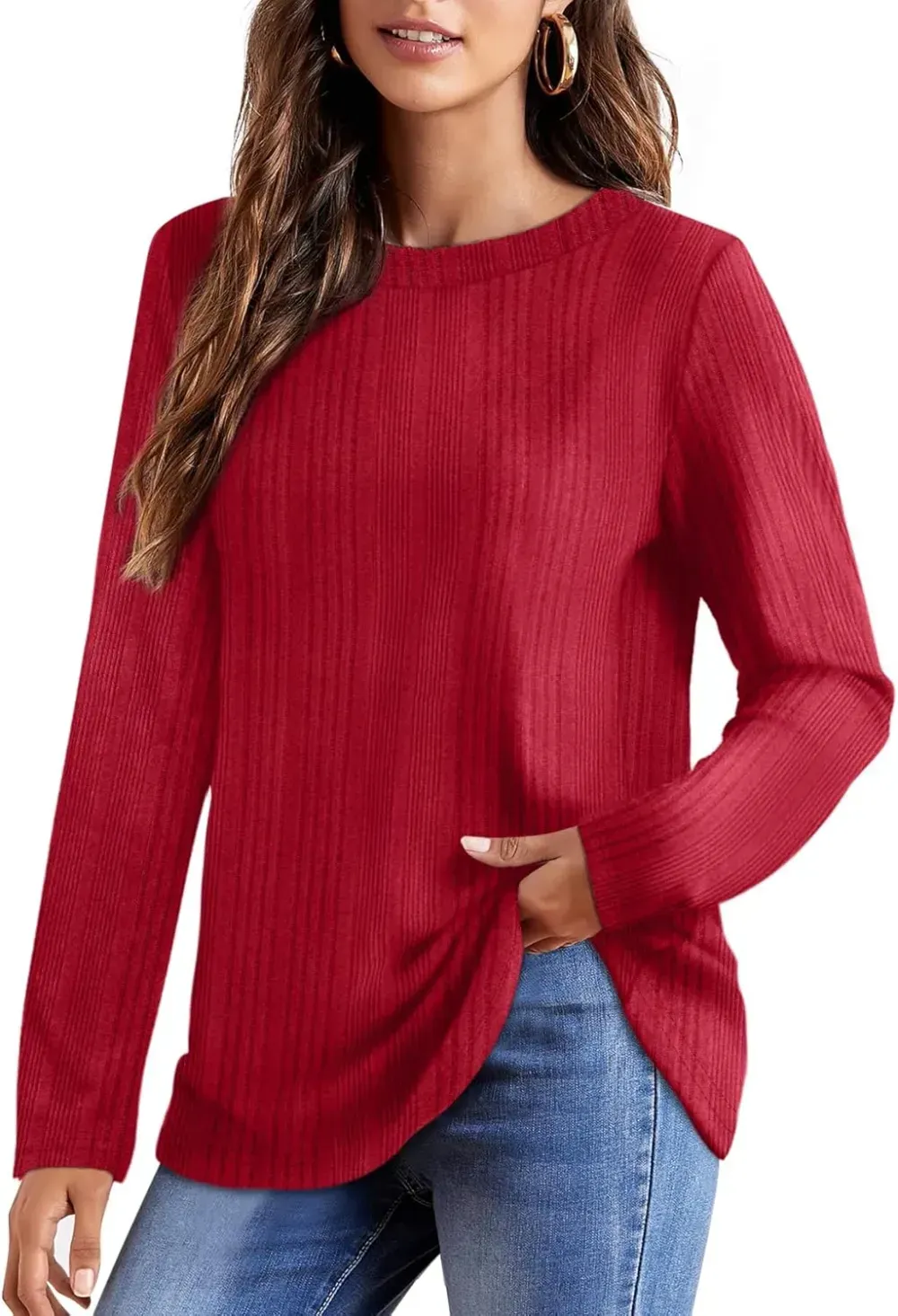 OFEEFAN Long Sleeve Shirts for Women Lightweight Crew Neck Casual Tunic Tops