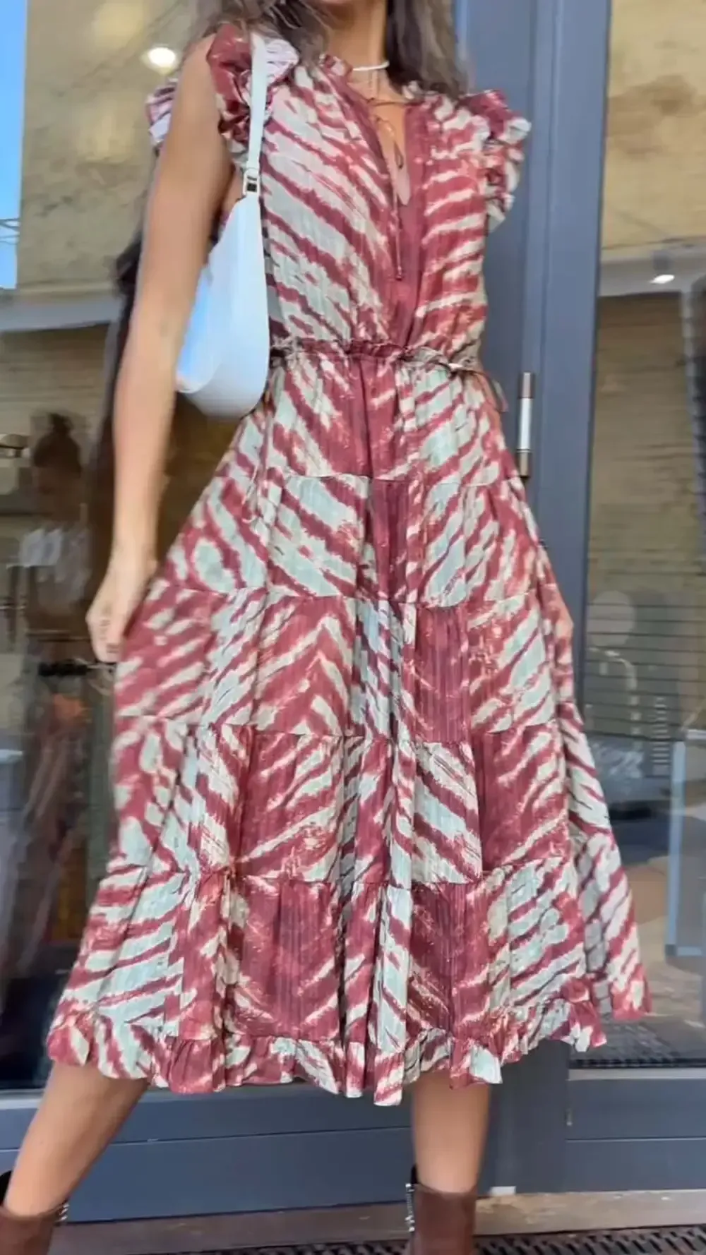 Women's Casual Tie-Dye Print Sleeveless Ruffle Dress