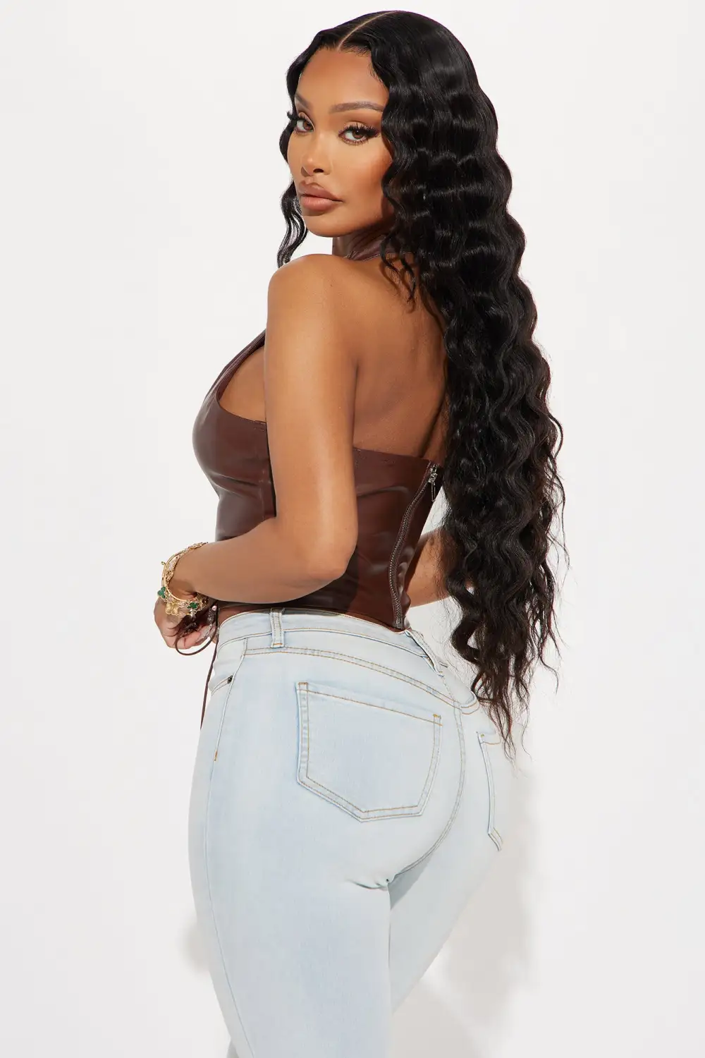 Up To No Good Lace Up Top - Brown