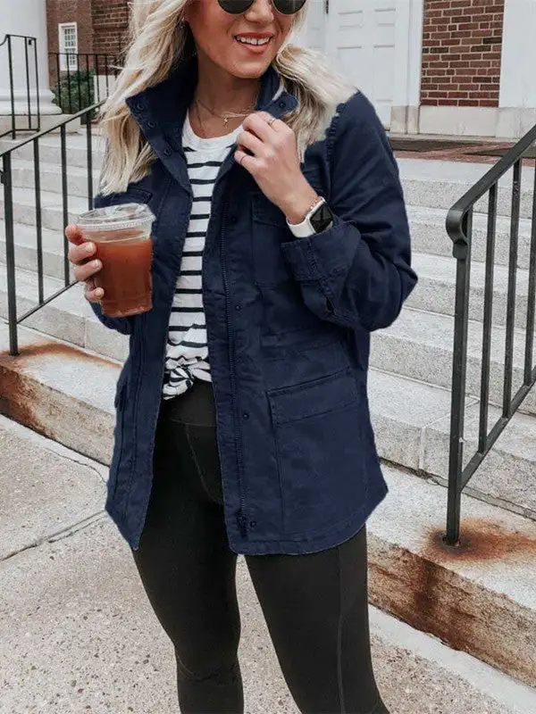 Solid Color Loose Bomber Jacket