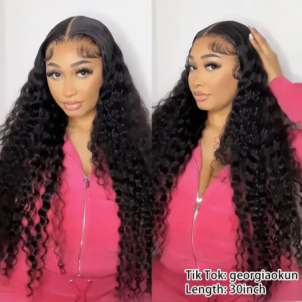 Sale bigekane Recommend 16-34 Inches Deep Wave 13x6 Full Lace Frontal Human Hair Wigs