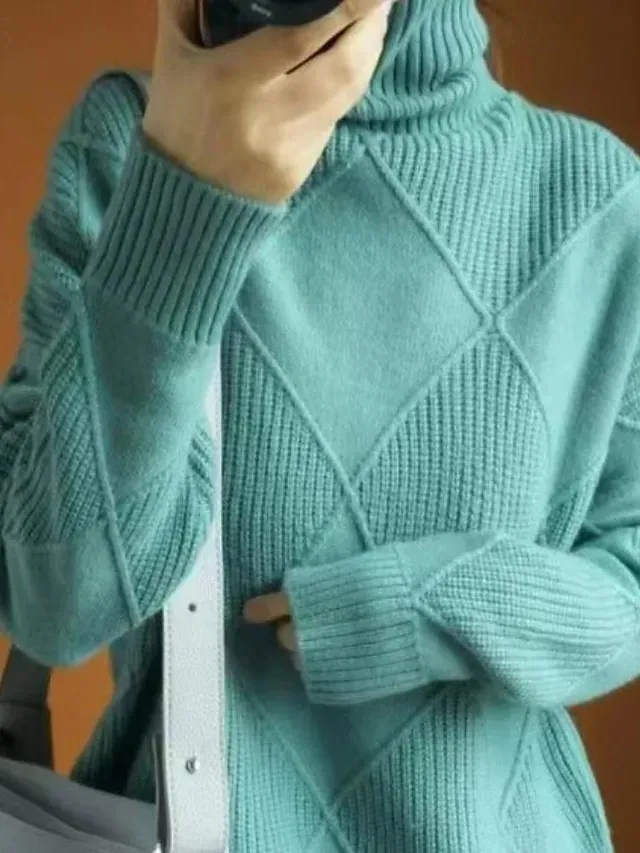 Women's Sweater Pullover Sweater Jumper Casual Soft Pure Color Ribbed Turtleneck Knitted Long Sleeve Regular Tops Knit Outdoor Daily Weekend Black Yellow Fall Winter