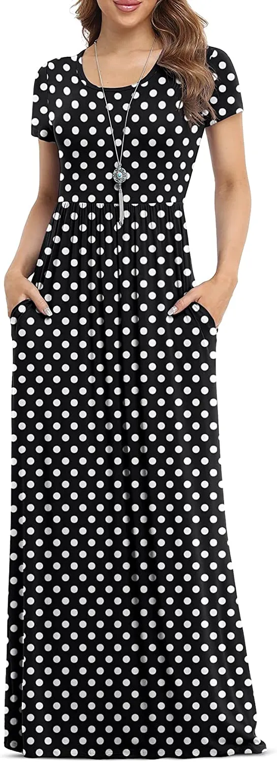 Women's Short Sleeve Loose Plain Maxi Dresses Casual Long Dresses with Pockets