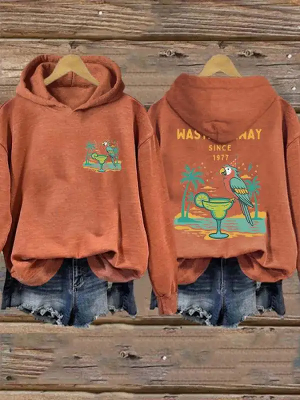 Retro Parrot Margarita Wasting Away Since 1977 Print Hoodie