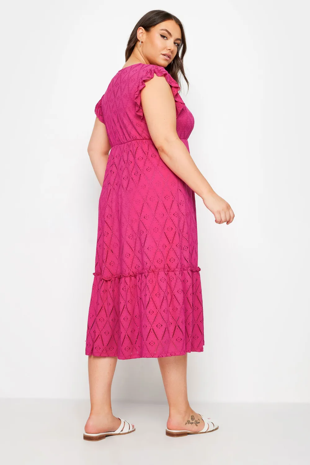 YOURS Curve Pink Broderie Anglaise Midaxi Dress