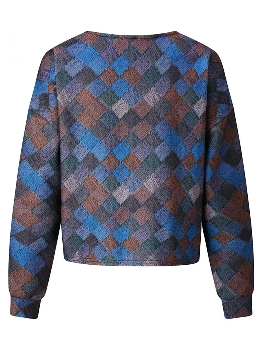 Women's Casual Jacket Vacation Street Daily Wear Fall Winter Regular Coat V Neck Loose Fit Windproof Breathable Stylish Sporty Chic & Modern Jacket Long Sleeve Stripes and Plaid Print Gray