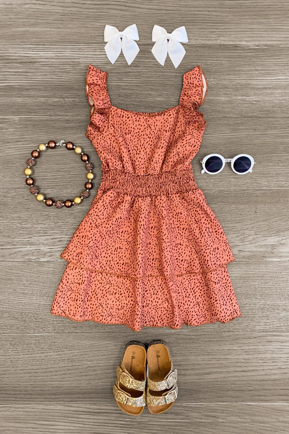 Rust Leopard Ruffle Dress