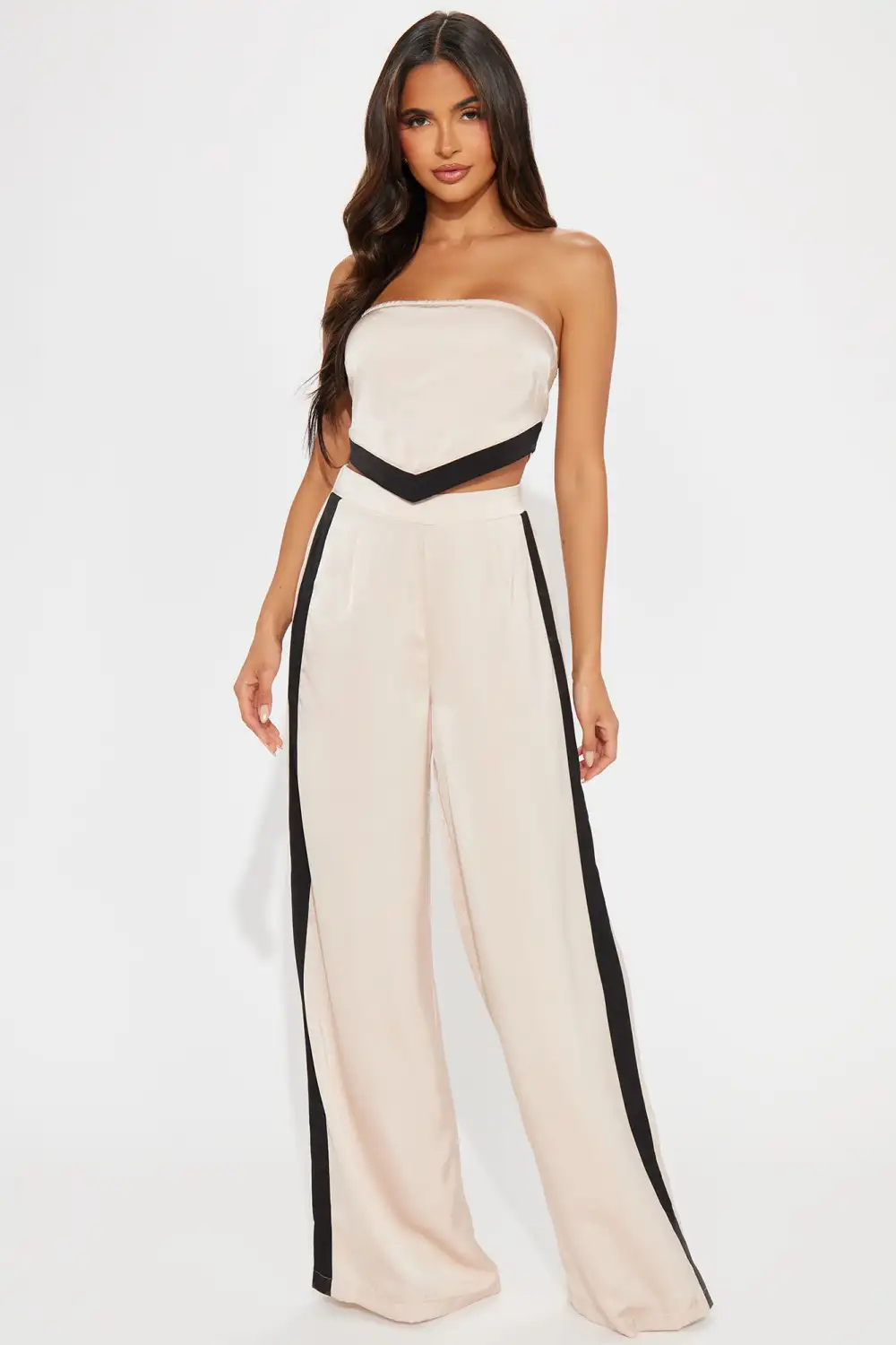 Bold Steps Satin Pant Set - Taupe