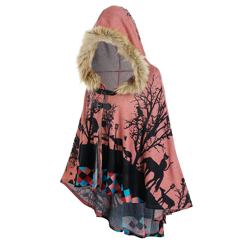 Mysterious style pattern soft hooded cloak