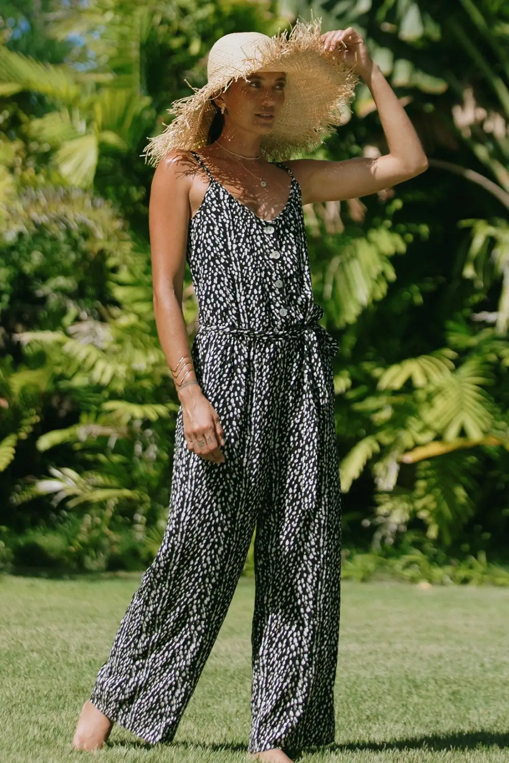 IBIZA BUTTON-FRONT TIE-WAIST JUMPSUIT-Ibiza
