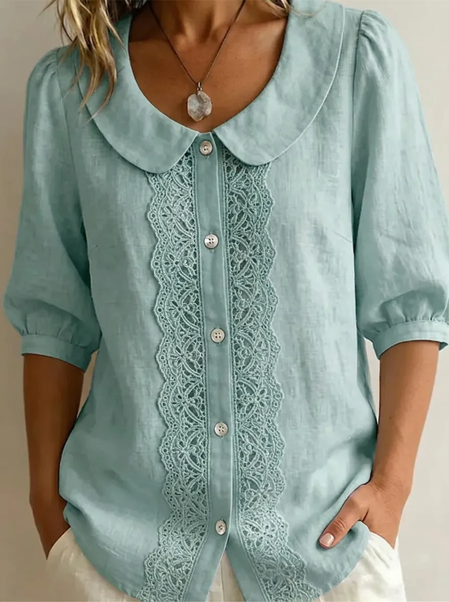 Women's Nashville Vintage Lace Trimmed Button-Up Blouse
