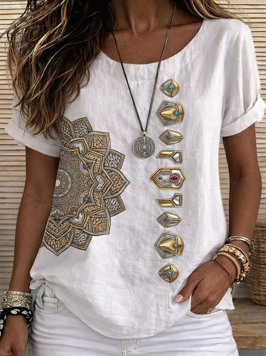 Women's Nashville Boho Mandala Gemstone Printed T-shirt