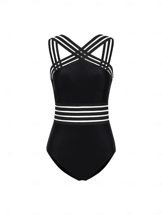 Cross Front Solid One-piece Swimsuit