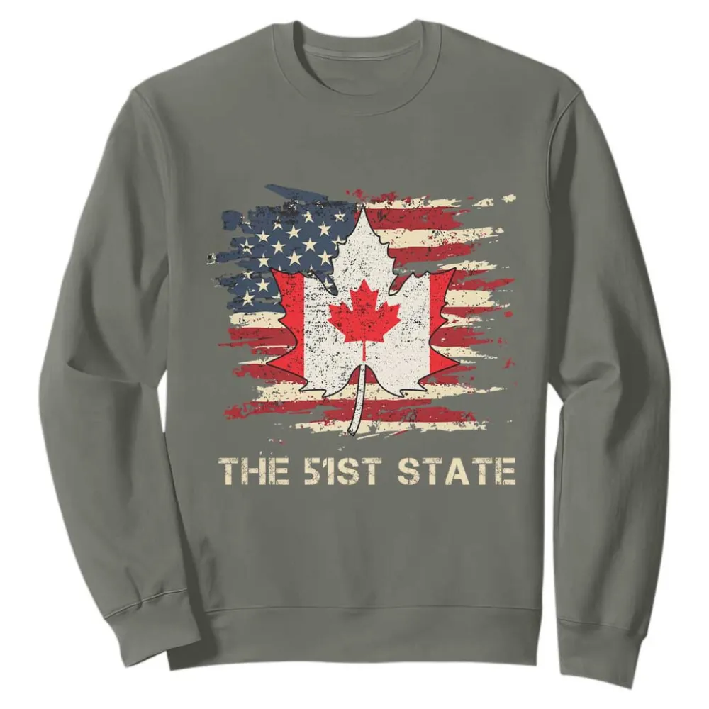 Canada The 51st State Sweatshirt Canadian Maple American Flag TS09