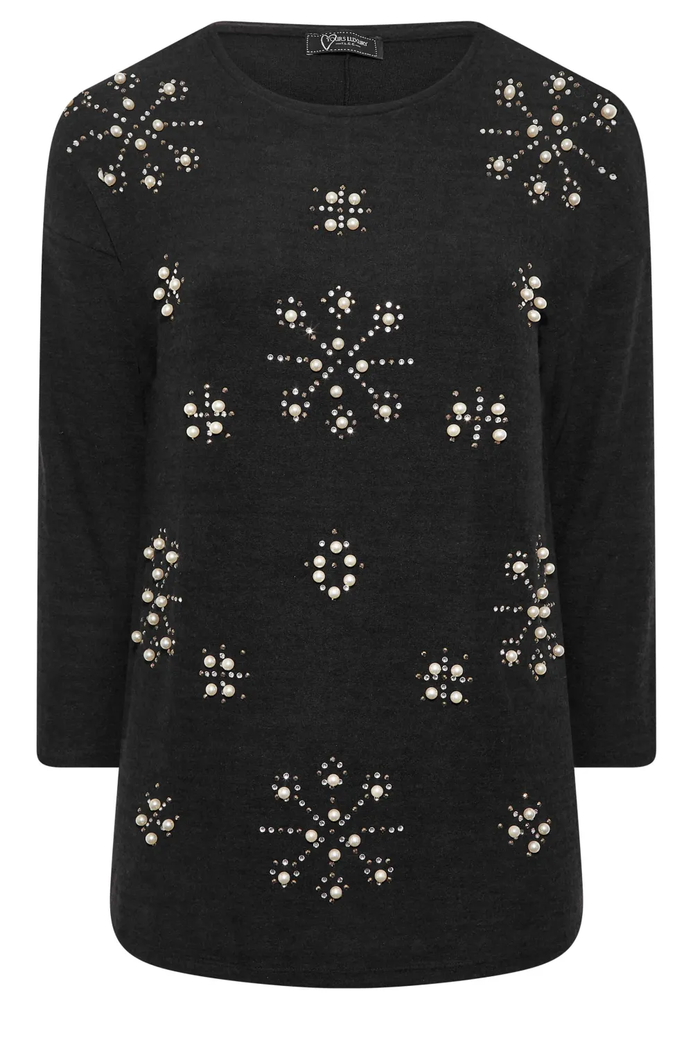 YOURS LUXURY Curve Black Stud & Pearl Embellished Sweatshirt
