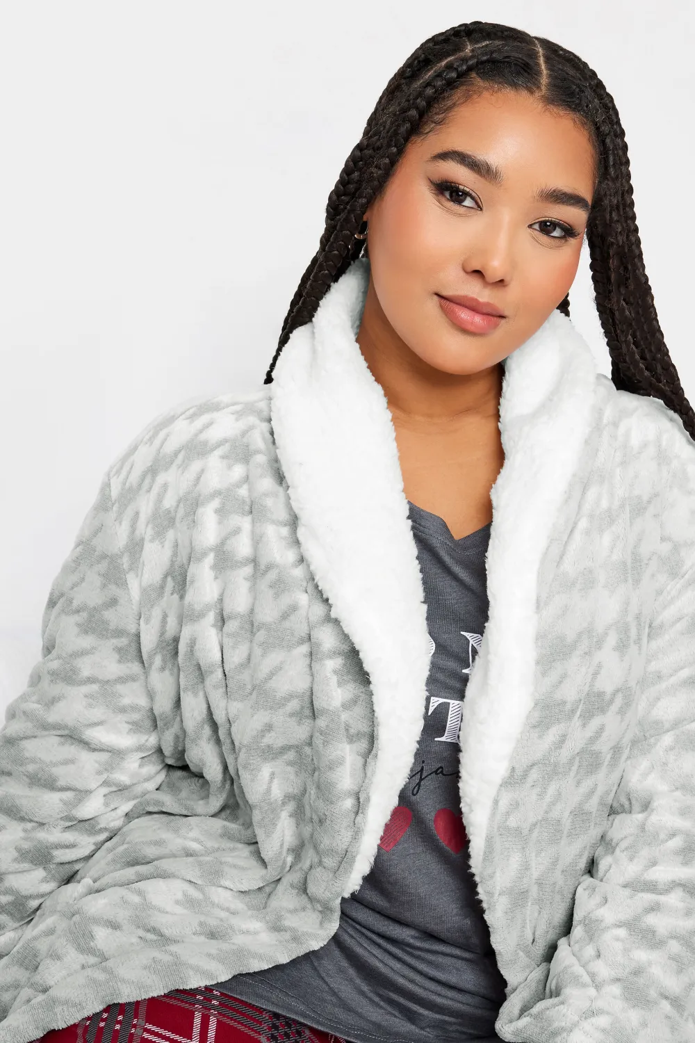YOURS Curve Grey Dogtooth Maxi Dressing Gown