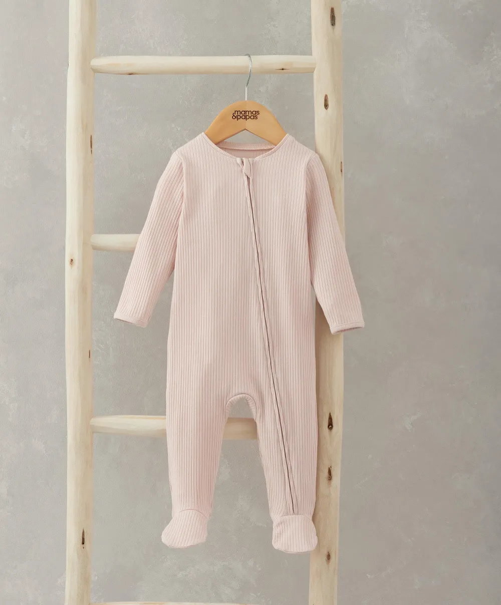 Pink Ribbed Zip Sleepsuit