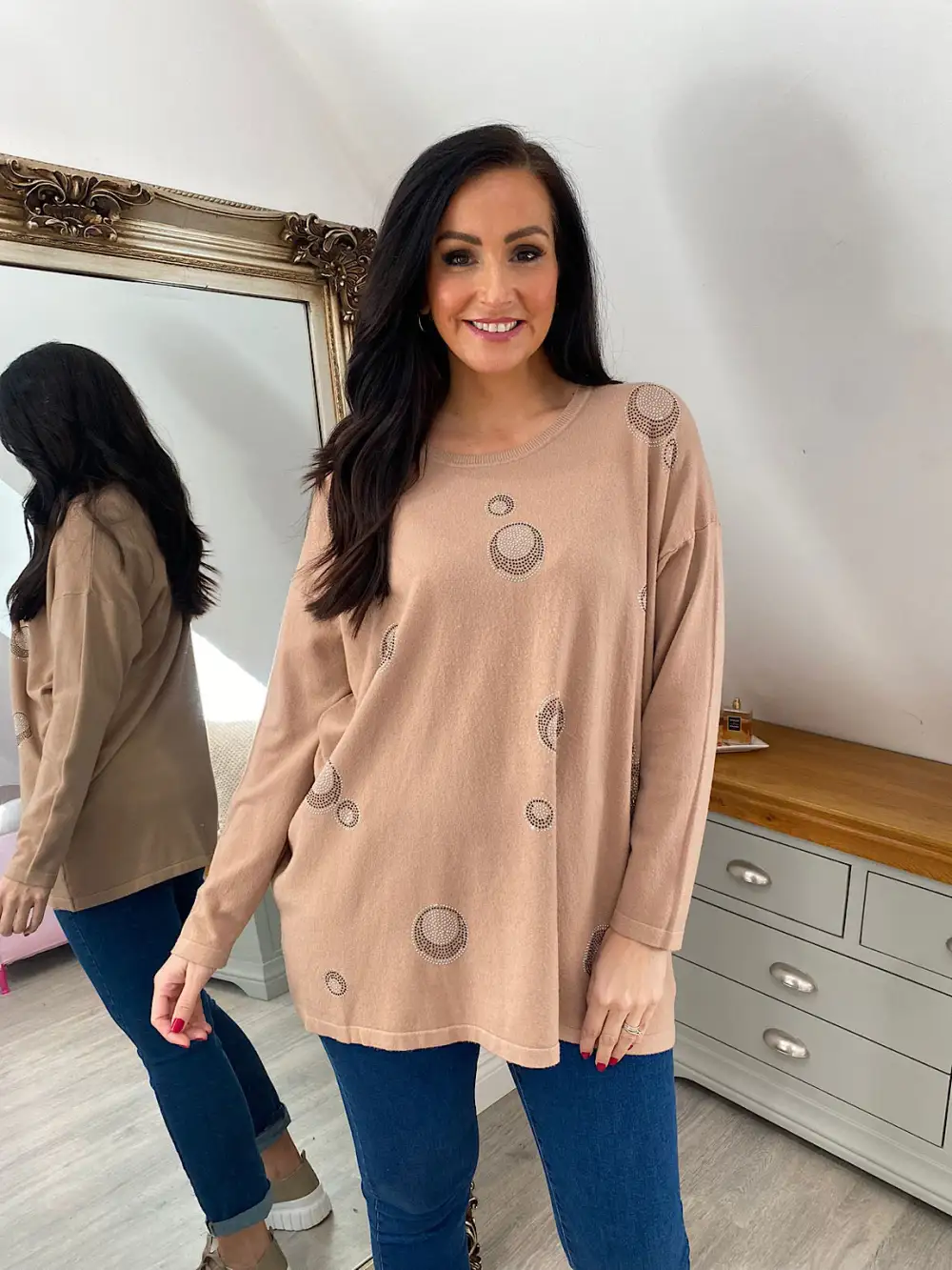 Camel Diamante Bubble Pattern Knit Rosie