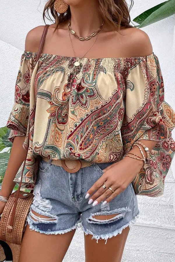 Paisley Ruffled Smocked Blouse