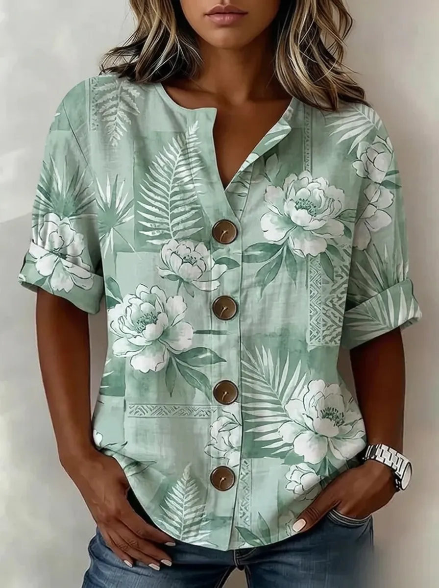 Women's Nashville Floral Fern Printed Button-Down Shirt