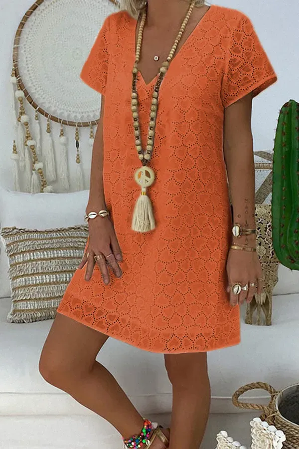 Lace Hollow High Waist V-Neck A-Line Skirt