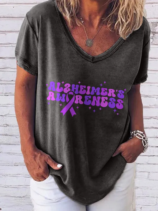 Women'S V-Neck Short-Sleeved T-Shirt Alzheimer'S Awareness Prints