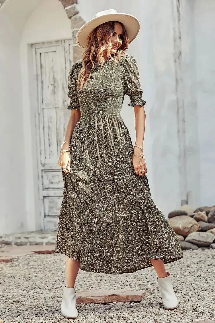 Summer Ruffle Bohemian Tiered Smocked Maxi Dress