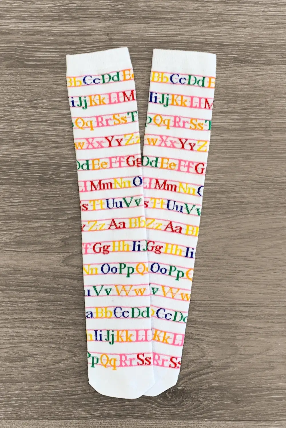 White Alphabet Knee High Socks