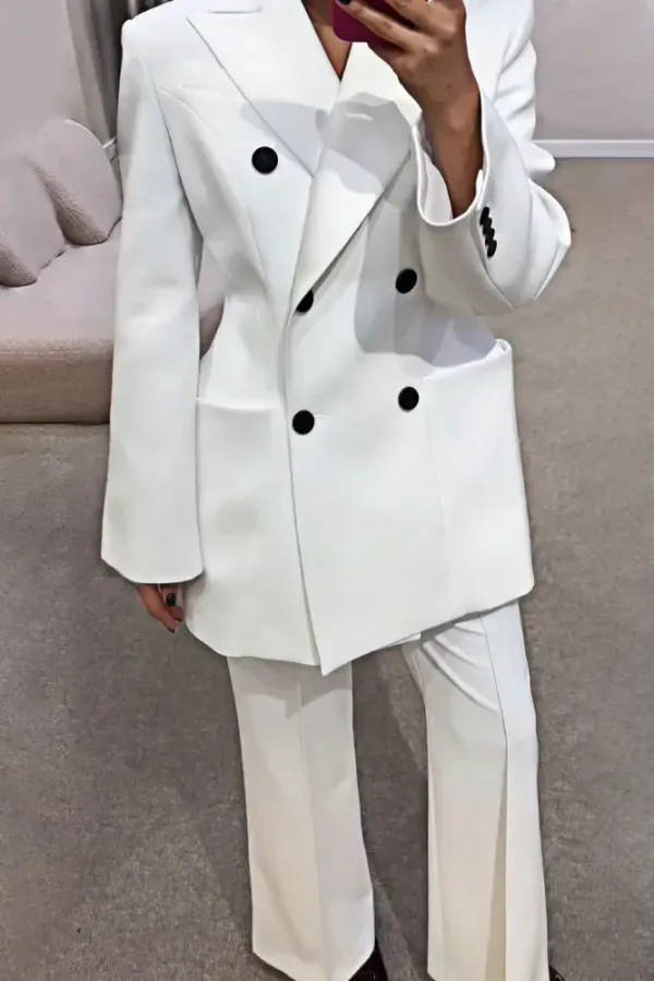 Women's Fashion Solid Color Collar Jacket and Pants Two Piece Set