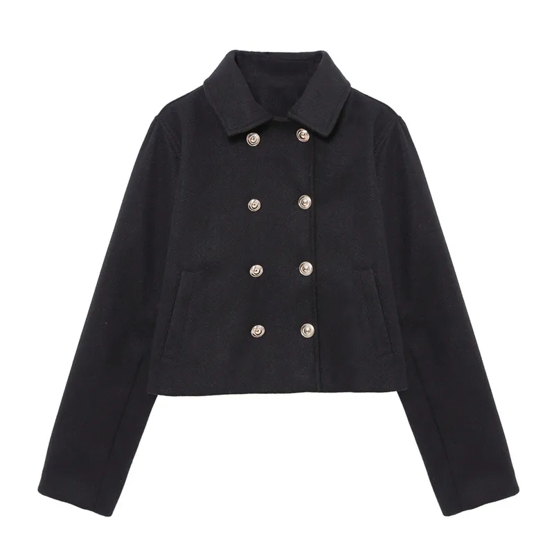 Metal Button Deco Coat in Black