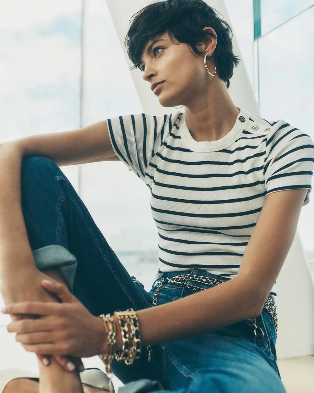 Short Sleeve Button Shoulder Tee