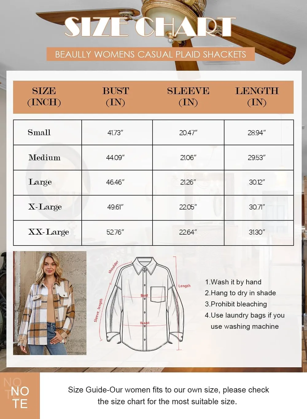 Women's Flannel Plaid Shacket Long Sleeve Button Down Chest Pocketed Shirts Jacket Coats