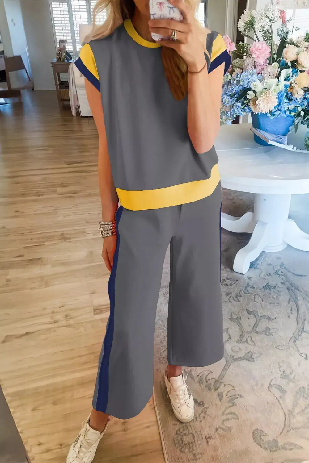 Contrast Trim Top Pants Set