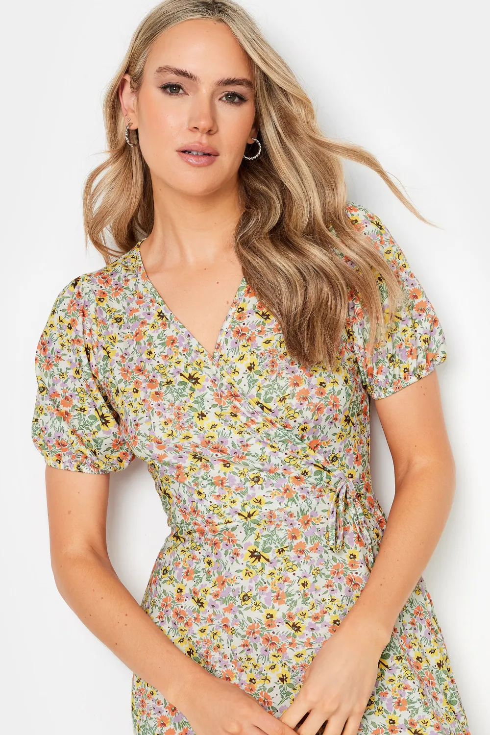 LTS Tall Yellow Ditsy Floral Print Maxi Wrap Dress