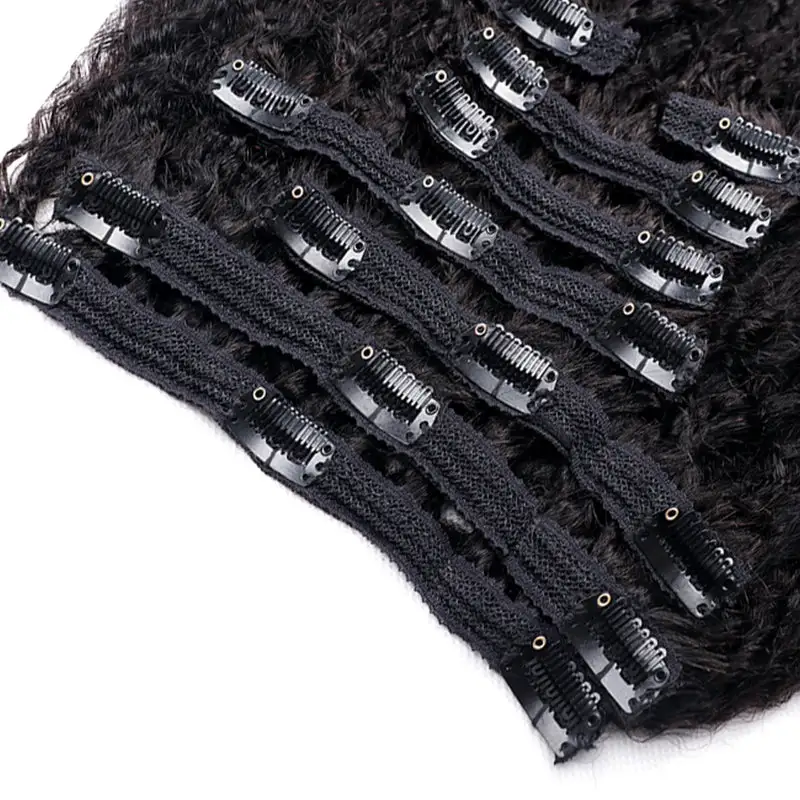 Double Drawn Kinky Straight Clip In Hair Extensions Human Hair Clip Ins 120g 8pcs With 18 Clips