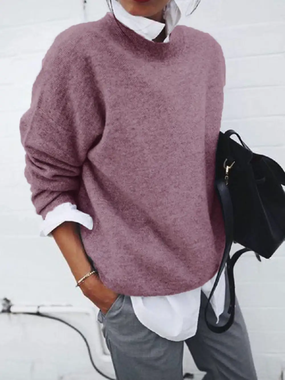 women's shirt collar long sleeve fake two piece sweater coat