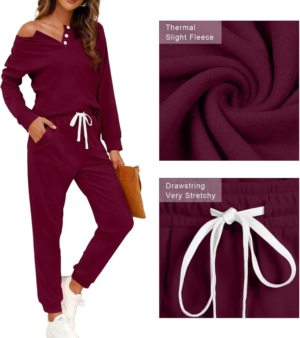 Two Piece Outfits for Women Lounge Sets Button Down Sweatshirt Sweatpants Sweatsuits Set with Pockets