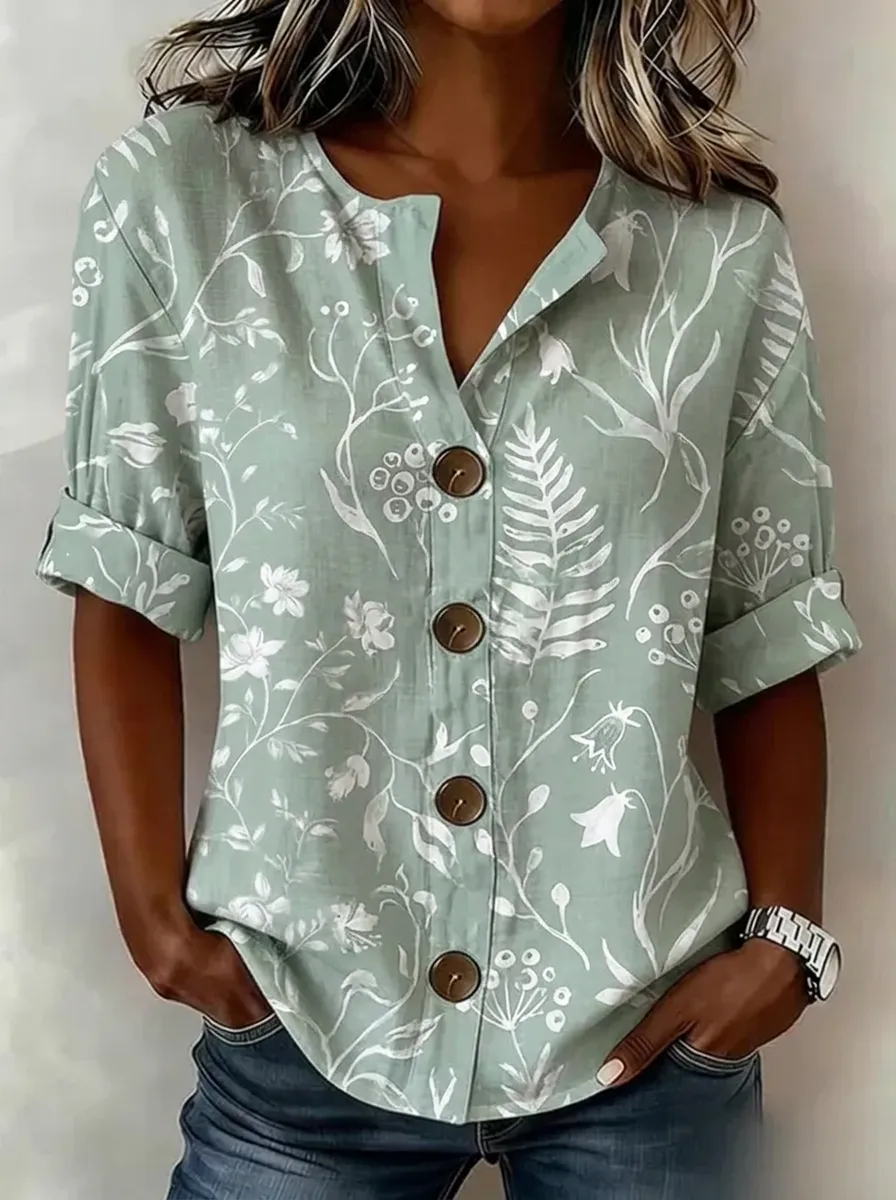 Women's Nashville Botanical Floral Printed Button-Up Shirt