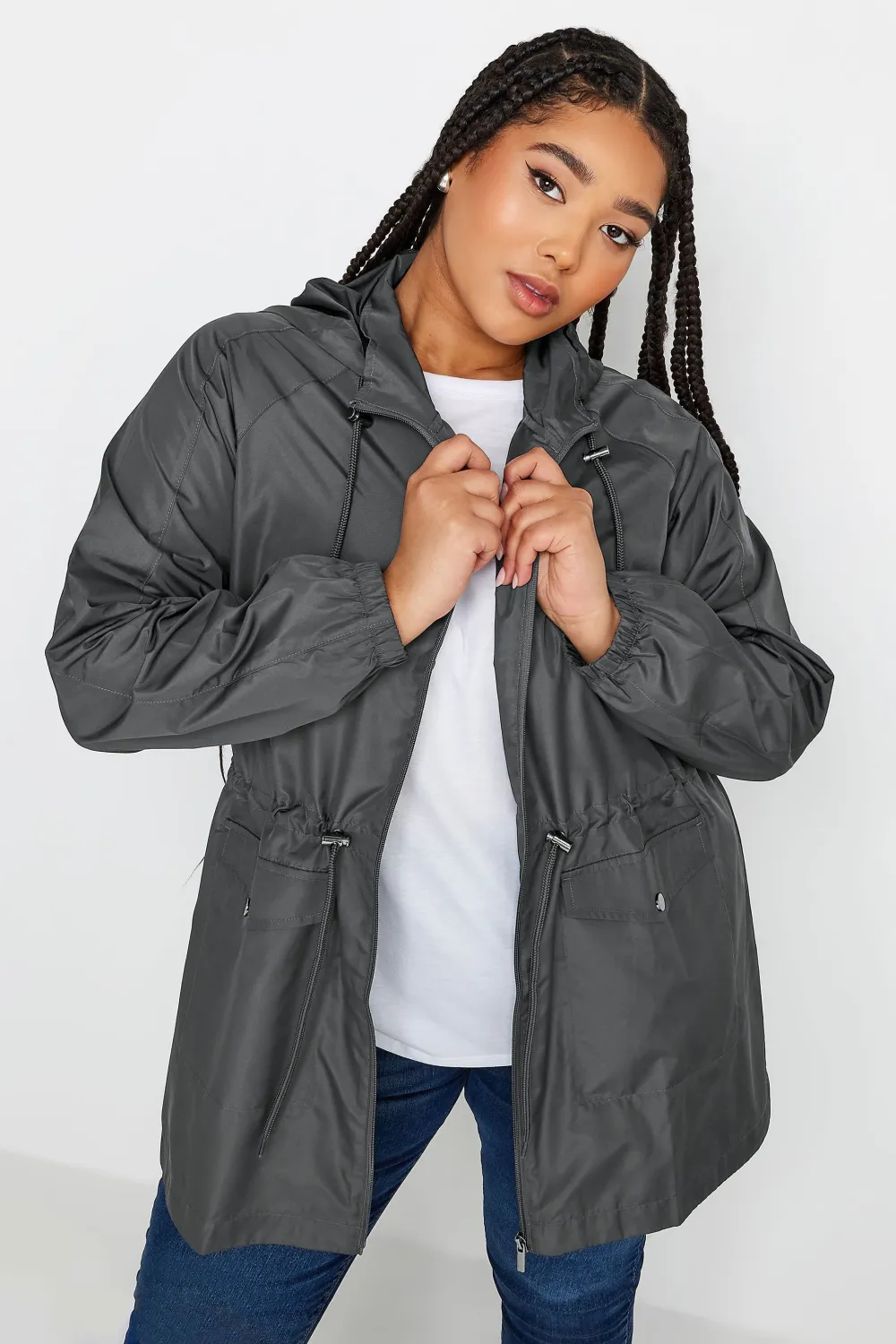 YOURS Curve Black Drawstring Lightweight Parka Jacket