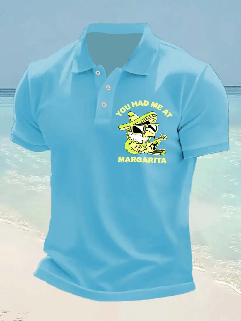 Men's It's 5 O'clock Somewhere Parrot Print Casual Short Sleeve Top