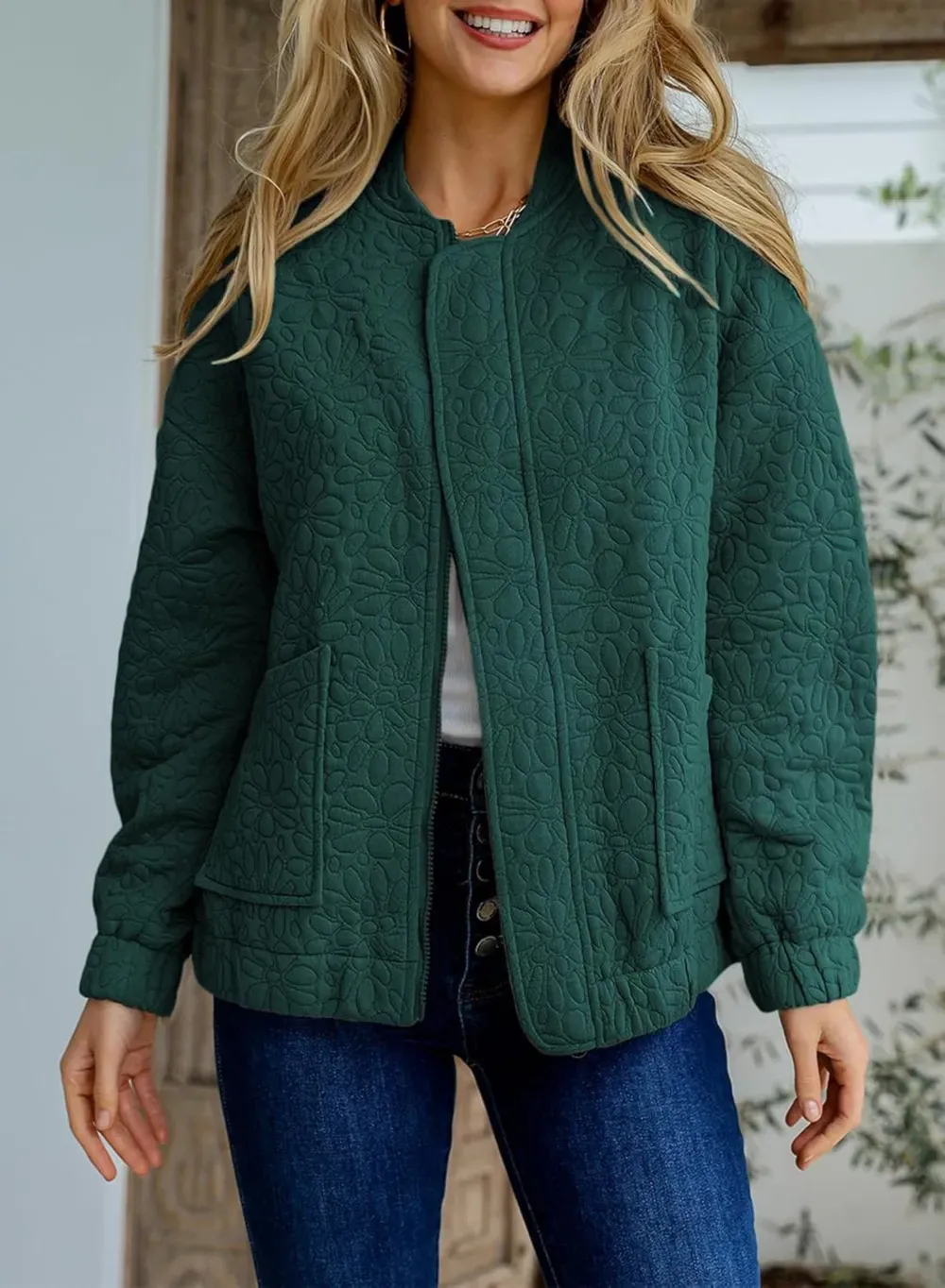 Jackets for Women Spring Fashion 2025 Cute Jacquard Coats Lightweight Zip Up Jackets Dressy Casual