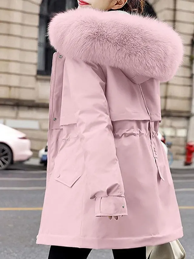 Women's Winter Jacket Winter Coat Parka Hoodie Jacket School Outdoor Street Winter Fall Long Coat Regular Fit Warm Breathable Simple Casual Daily Comfortable Jacket Long Sleeve Solid Color Pure Color
