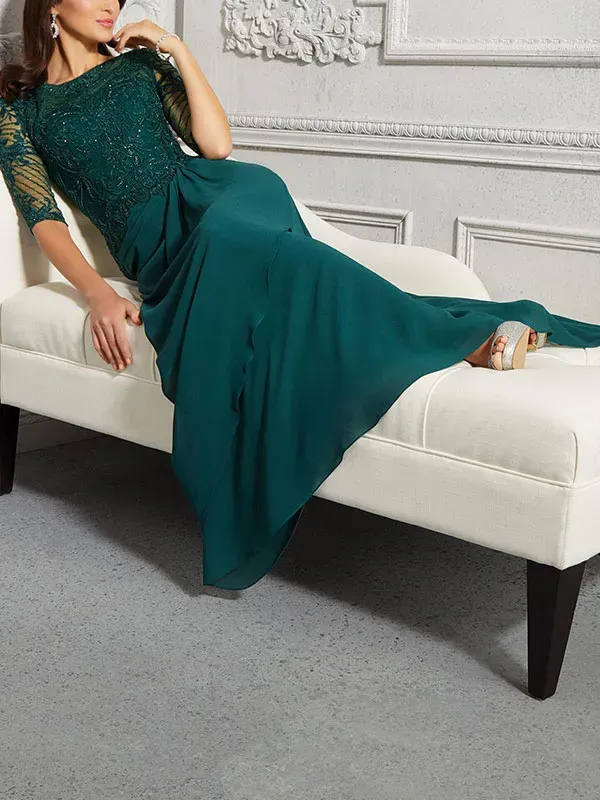 A-Line Evening Gown with Beaded Embroidered Bodice