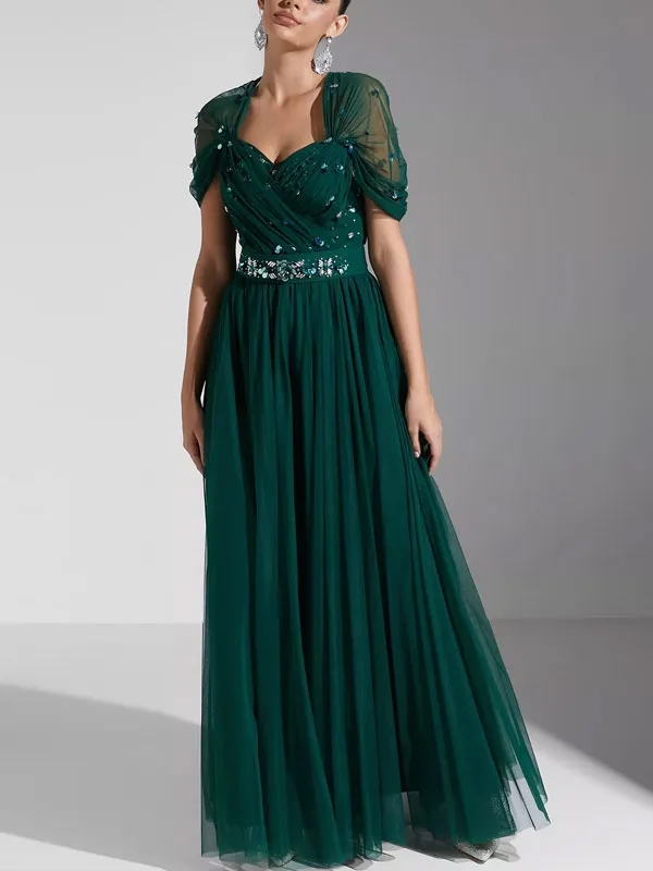 Embellished Plisse Mesh Dress