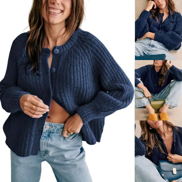 Women's Crewneck Button Down Cardigan Sweater