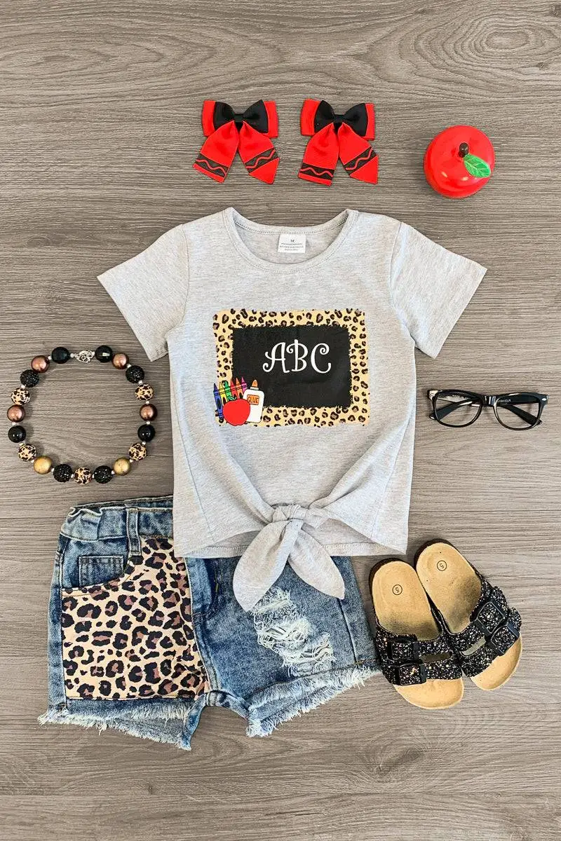 ABC Cheetah Chalkboard Denim Short Set
