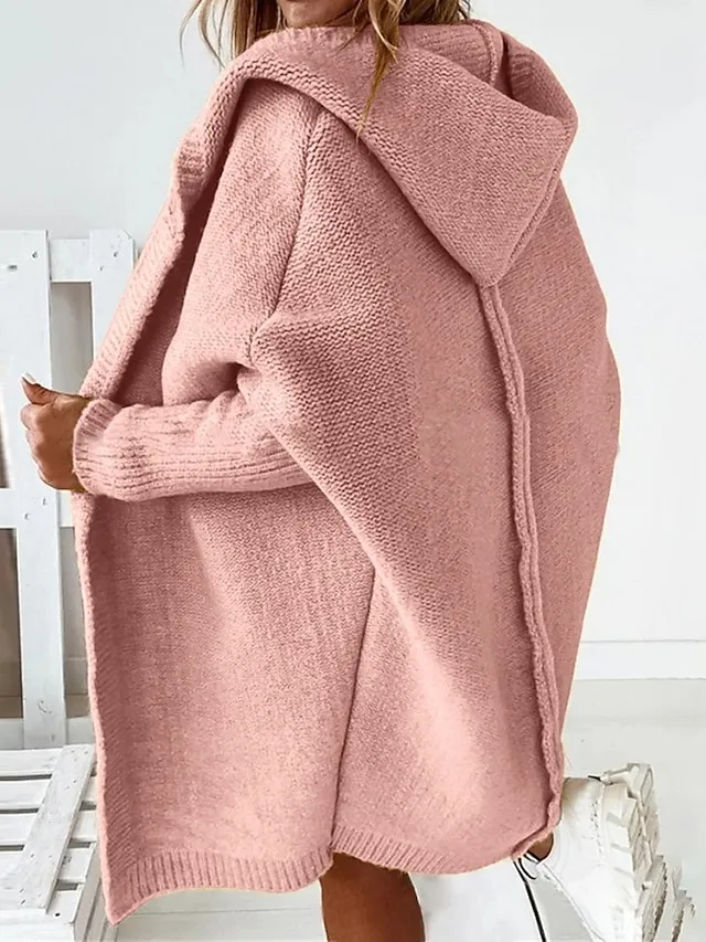 Women's Cardigan Hooded Solid Color Stylish Basic Casual Long Sleeve Loose Sweater Cardigans Hooded Open Front Fall Winter Denim Purple / Holiday / Going out