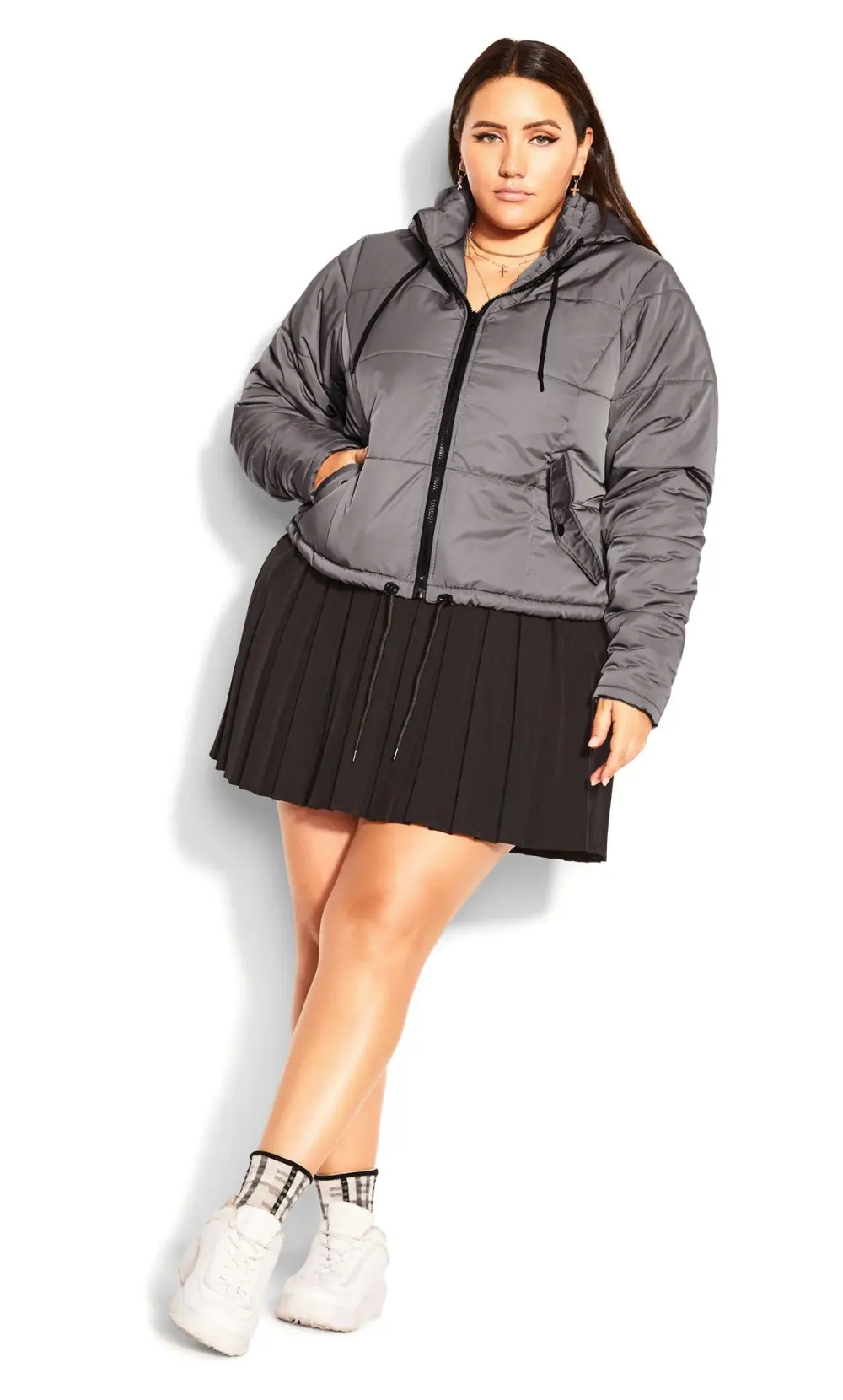 Evans Grey Hooded Cropped Puffer Jacket